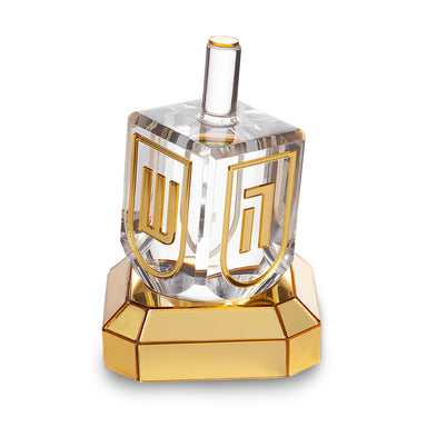 Acrylic Dreidel with base "N.g.h.sham" 6 cm Gold Color