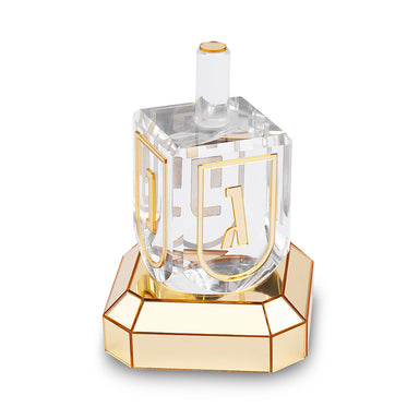 Acrylic Dreidel with base "N.g.h.poh" 6 cm Gold Color