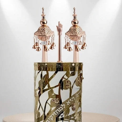 Pair of Rimonim for H'aftara 26 cm- Rose Gold