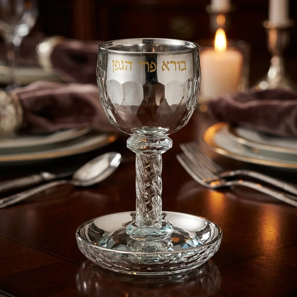 Crystal Kiddush Cup 16 cm with Stones Contain Contain 130ml // 4.3oz - Silver