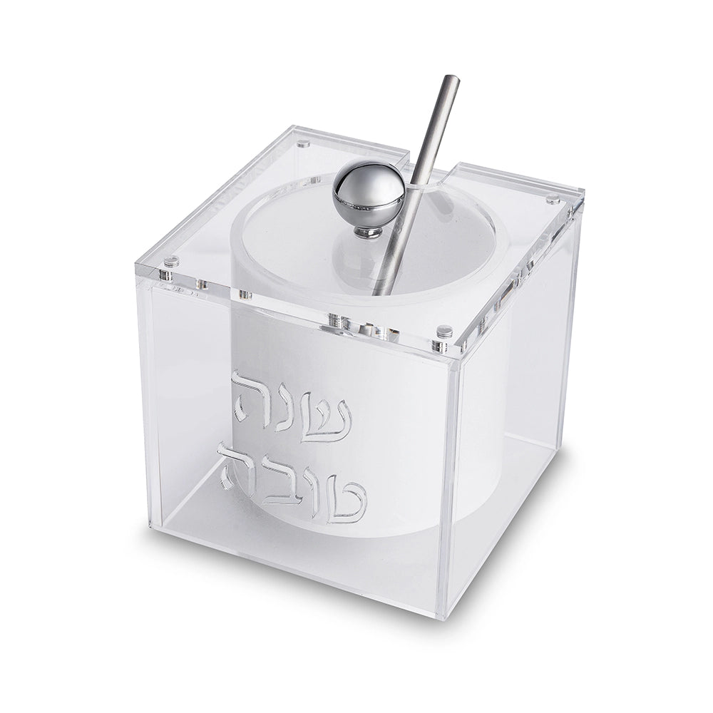 Lucite Square Honey Dish 9.5 cm- Silver Color