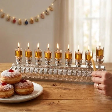 Flip Top Metal Menorah 10*28 cm - Silver Finish