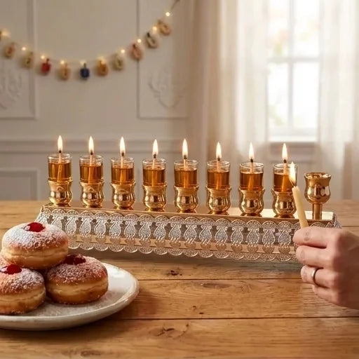 Flip Top Metal Menorah 10*28 cm - Rose Gold