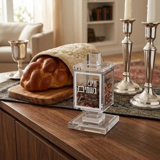 כלי לבשמים אקריליק עם תערובת בשמים כסף 13 ס"מ