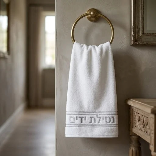 Pair of White Hand Towels 72*34 cm - Silver, with Silver Embroidery