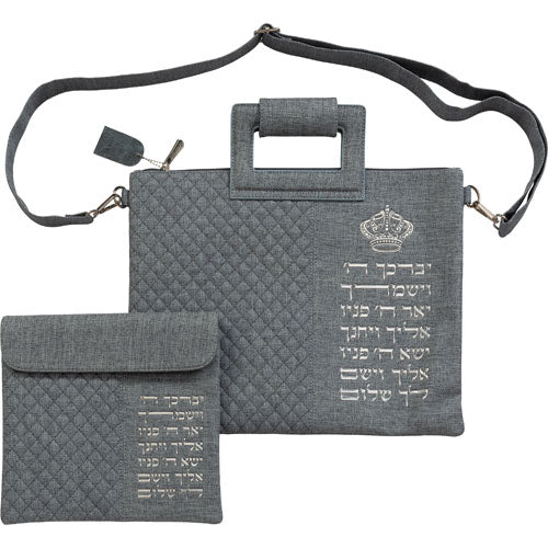 Leather Like Talit - Tefilin Set 36*29 cm with Bold Embroidery - Silver