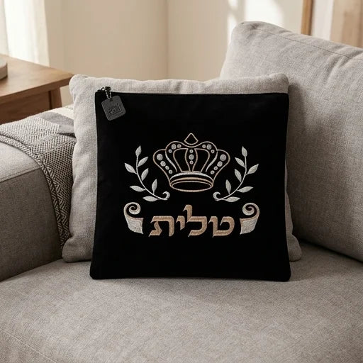 Velvet Tallit Bag 31.7*29.2 cm, Black with Embroidery