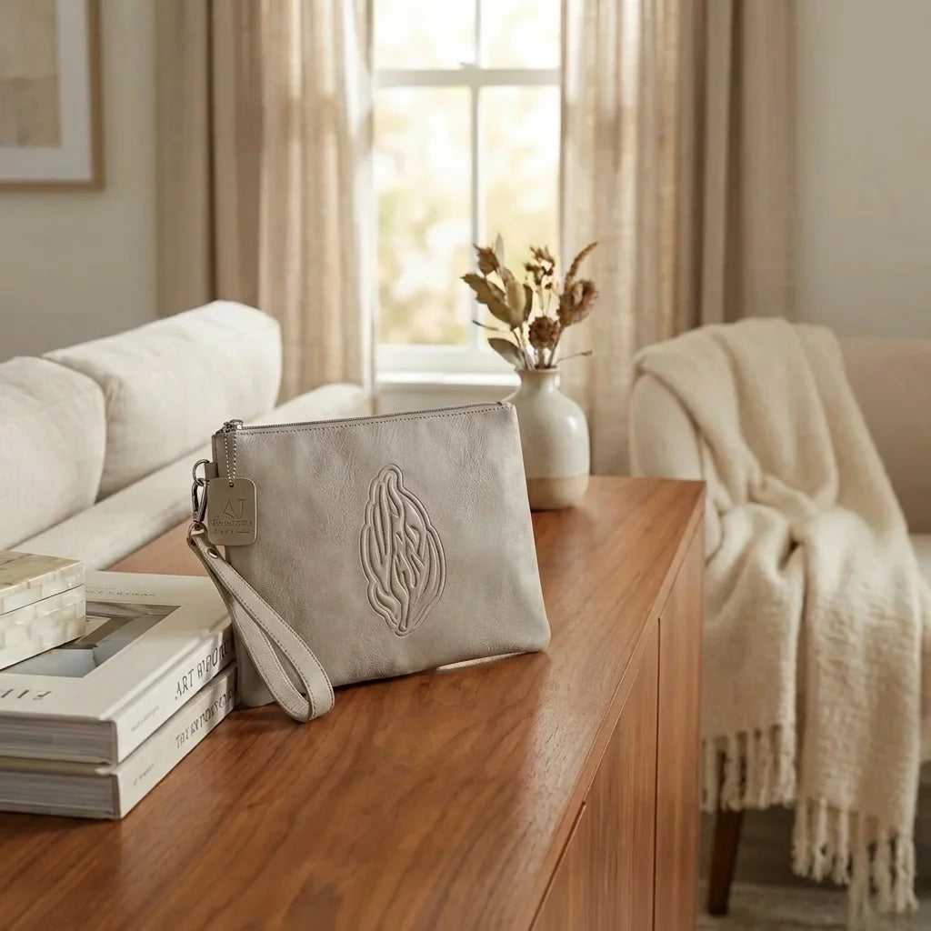 Leatherette Tefilin Clutch Bag with Embossed Logo 26.5x20.5cm - Concrete Grey