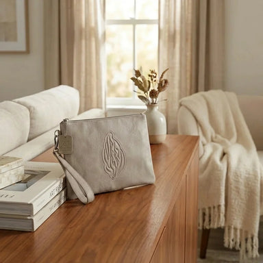 Leatherette Tefilin Clutch Bag with Embossed Logo 26.5x20.5cm - Concrete Grey