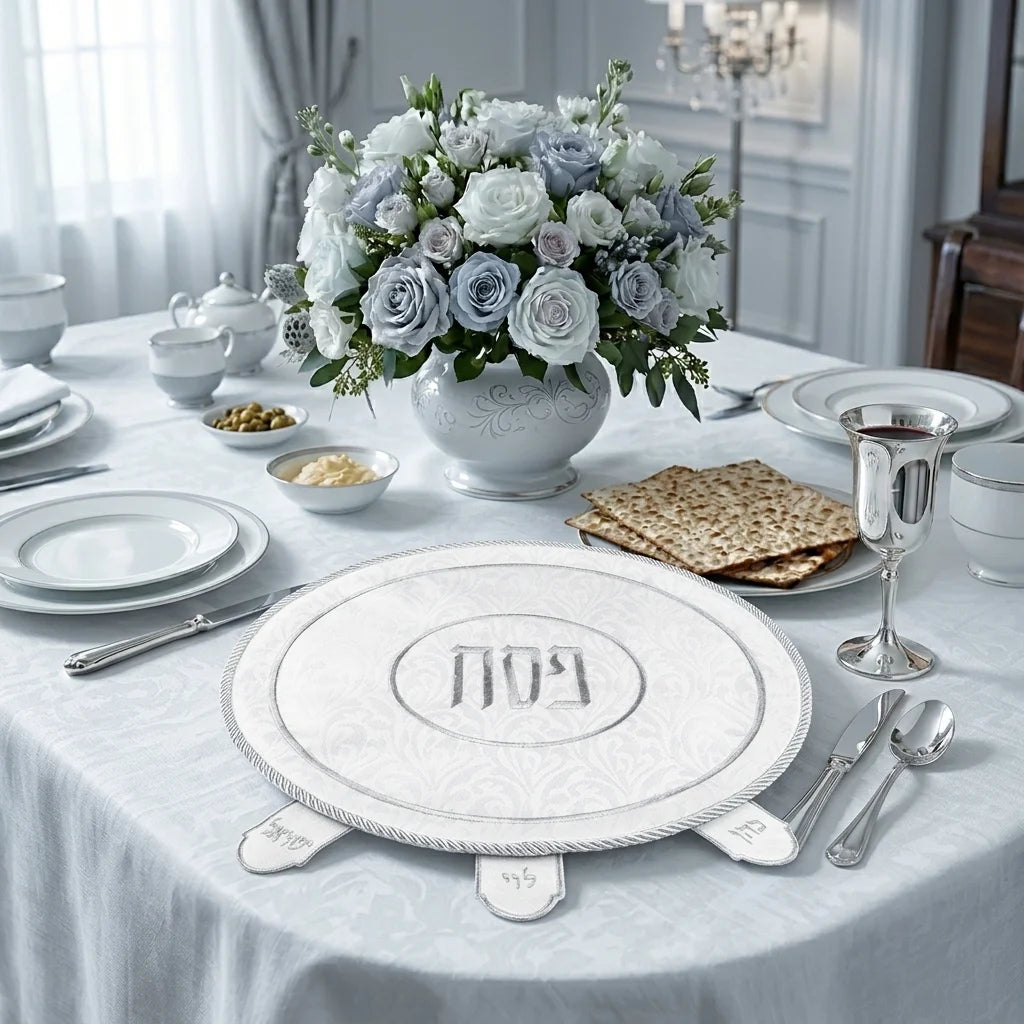 Brockett Passover Cover 45 cm, with Embroidery - Silver