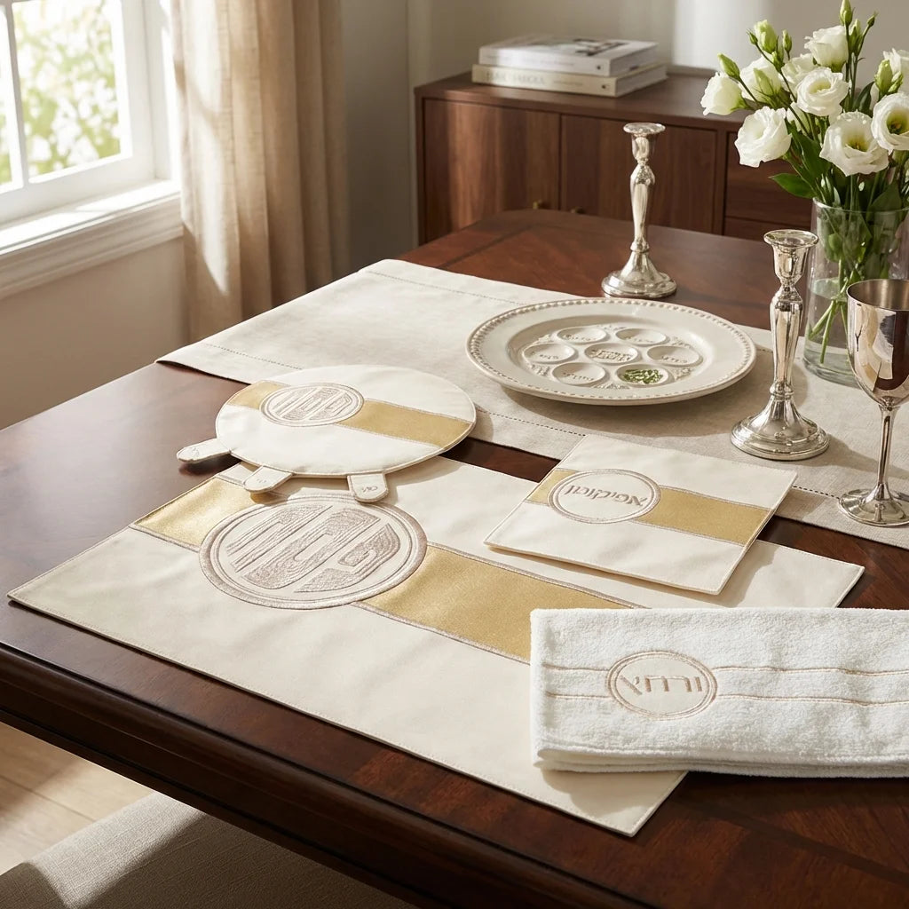 Leatherette 4 pcs Passover Set: Pillow, Passover & Afikoman Covers with Towel