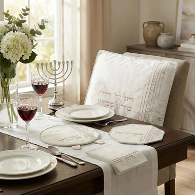 Brockett & Velvet Passover 4 pcs Set: Passover, Afikoman & Pillow Covers with Towel