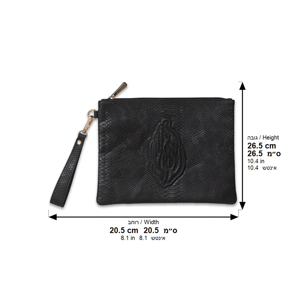 Leatherette Tefilin Clutch Bag with Embossed Logo 26.5x20.5cm - Black Snake-skin