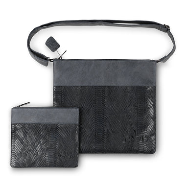 Faux Leather Tallit Tefillin Set 36x34 cm, Dark Blue with Embroidery