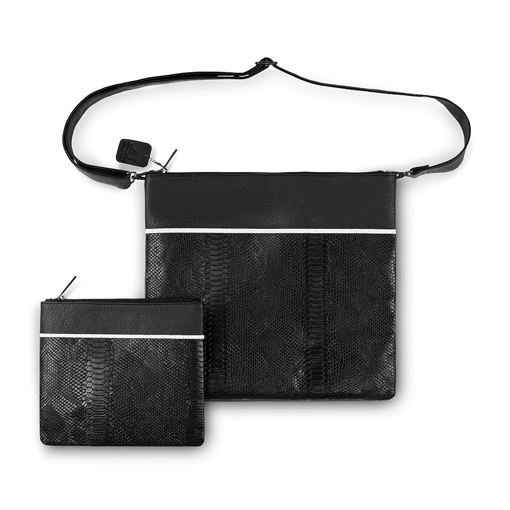 Faux Leather Tallit Tefillin Set 36x34 cm, Black with Embroidery
