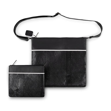 Faux Leather Tallit Tefillin Set 36x34 cm, Black with Embroidery