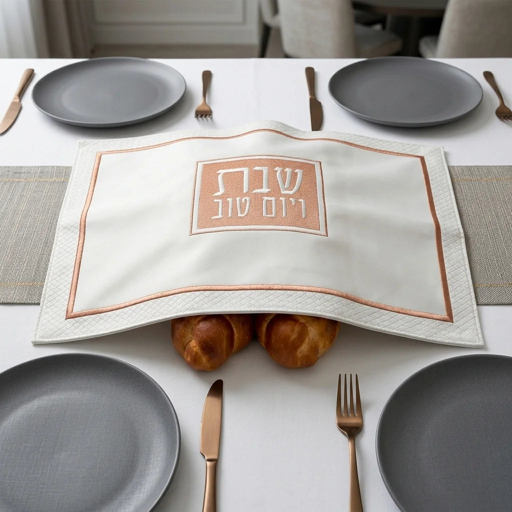 Faux Leather Challah Cover 55x45cm, with Embroidered Design