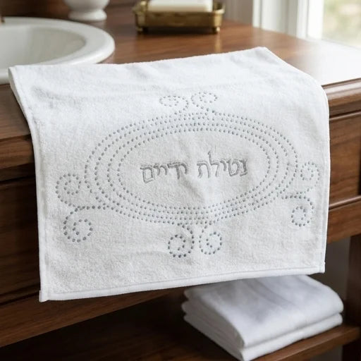 Pair of White Hand Towels with Fancy Stones, 72*34 cm