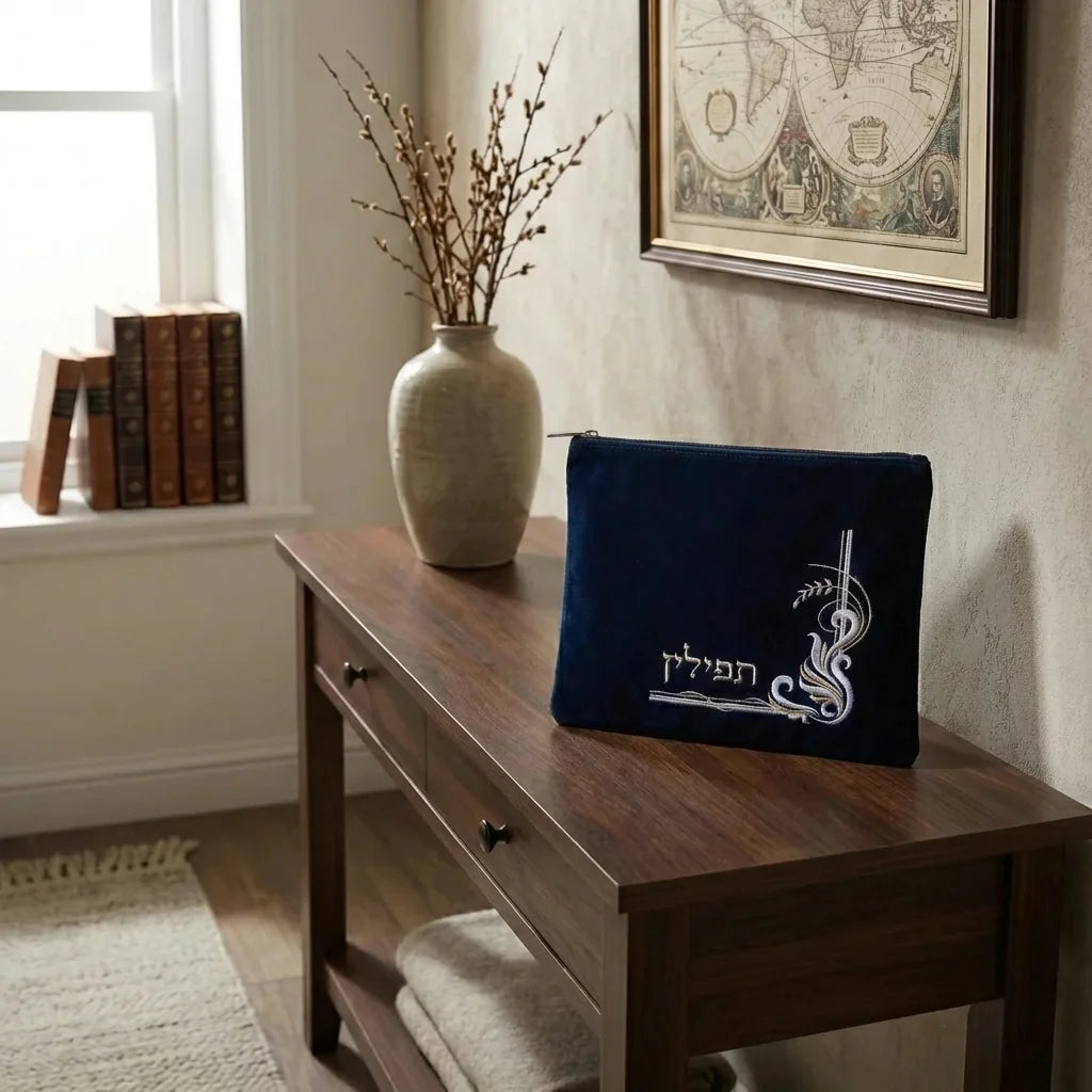 Velvet Tefillin Bag Dark Blue