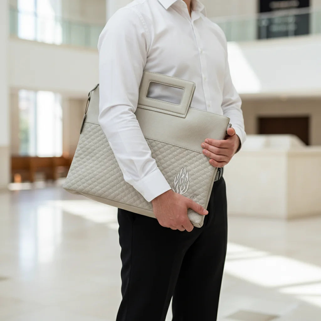 PU Leathere Fabric Talit & Tefilin Set 38*31 cm with Handles&embossed Logo - Gray