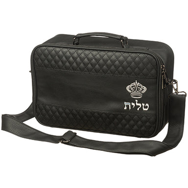 PU Leathere Fabric Talit 23*36 cm with Handle- Black with Embossed Letters