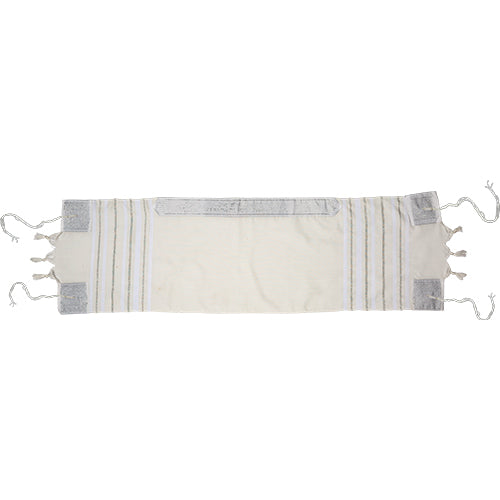 Fabric Scarf 30*105 cm White with Silver Stripes