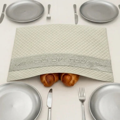 Leatherette Challah Cover 42x52 cm with Embossed Logo - White