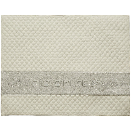 Leatherette Challah Cover 42x52 cm with Embossed Logo - White