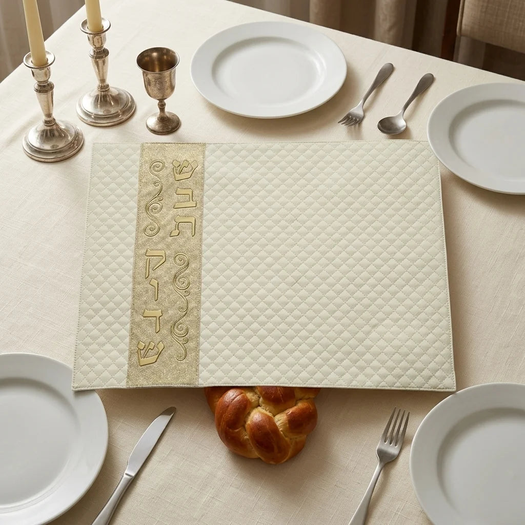 Leatherette Challah Cover 42x52 cm with Embossed Logo - White
