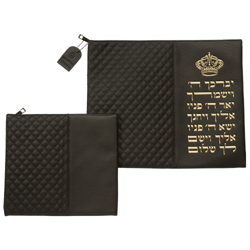 Leatherette Tallit - Tefillin Set 36*29 cm Black with Embossed Letters