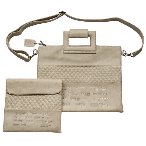 Leatherette Talit - Tefilin Set 36*29 cm with Bold Embroidery - Gray