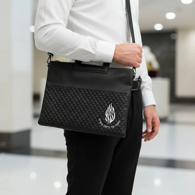 PU Leathere Fabric Talit & Tefilin Set 38*31 cm with Handles&embossed Logo - Black