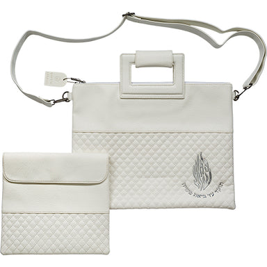 PU Leathere Fabric Talit & Tefilin Set 38*31 cm with Handles&embossed Logo - White
