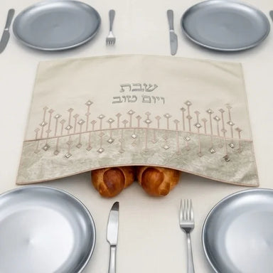 Leatherette Challah Cover 45*55 cm with Embossed Logo - Silver, White