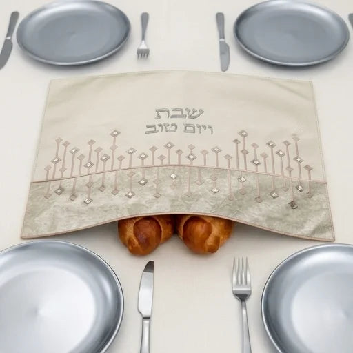 Leatherette Challah Cover 45*55 cm with Embossed Logo - Silver, White