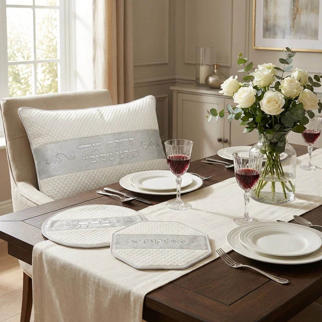 Leatherette 4 pcs Passover Set: Pillow, Passover & Afikoman Covers with Towel
