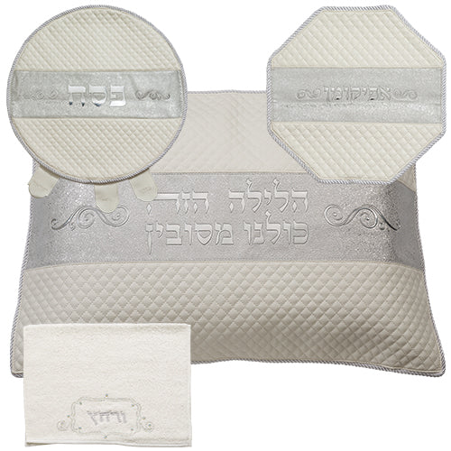 Leatherette 4 pcs Passover Set: Pillow, Passover & Afikoman Covers with Towel