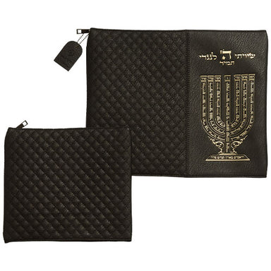 Leatherette Tallit - Tefillin Set 36*29 cm Black with Embossed Letters - Gold
