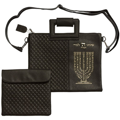 Leatherette Talit & Tefilin Set 38*31 cm - Black with Embossed Letters