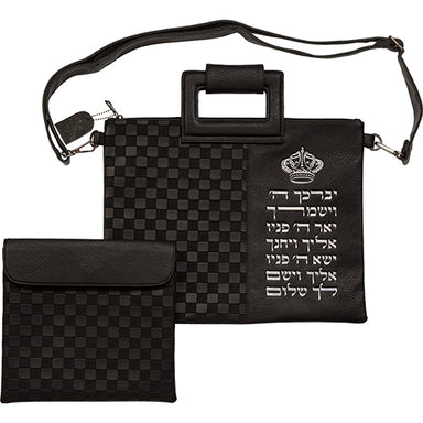Leatherette Talit - Tefilin Set 36*29 cm with Bold Embroidery - Silver