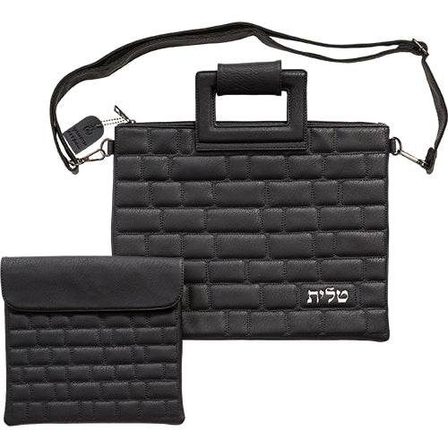PU Leathere Fabric Talit & Tefilin Set 38*31 cm - Black