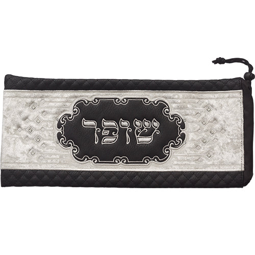 Leatherette Shofar Bag 20x42 cm - Black with Embroidery
