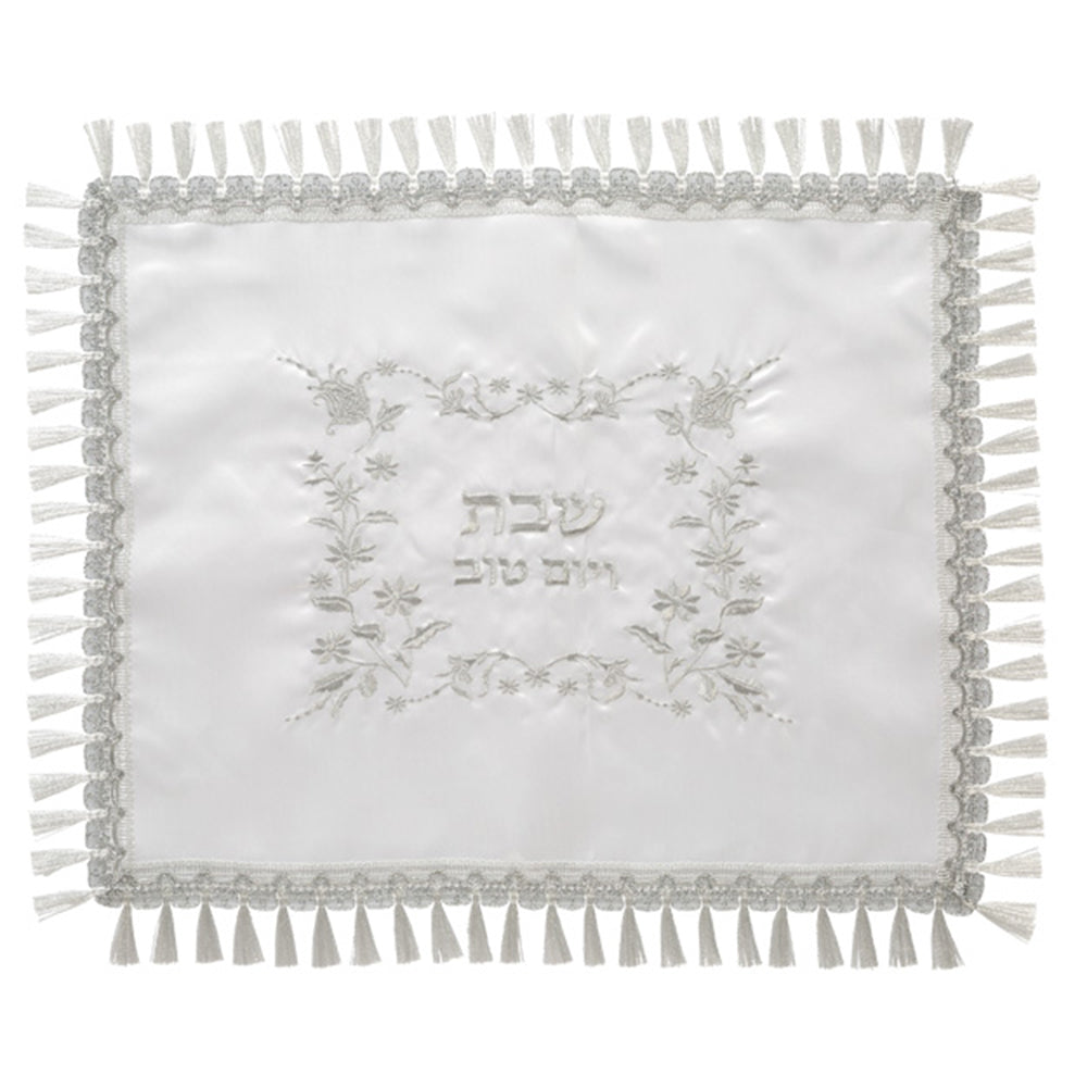 Satin Challah Cover with Embroidery 42x52 cm - White