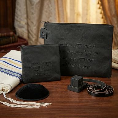 Leatheretteette Tallit - Tefillin Set 36*29 cm with Embroidery