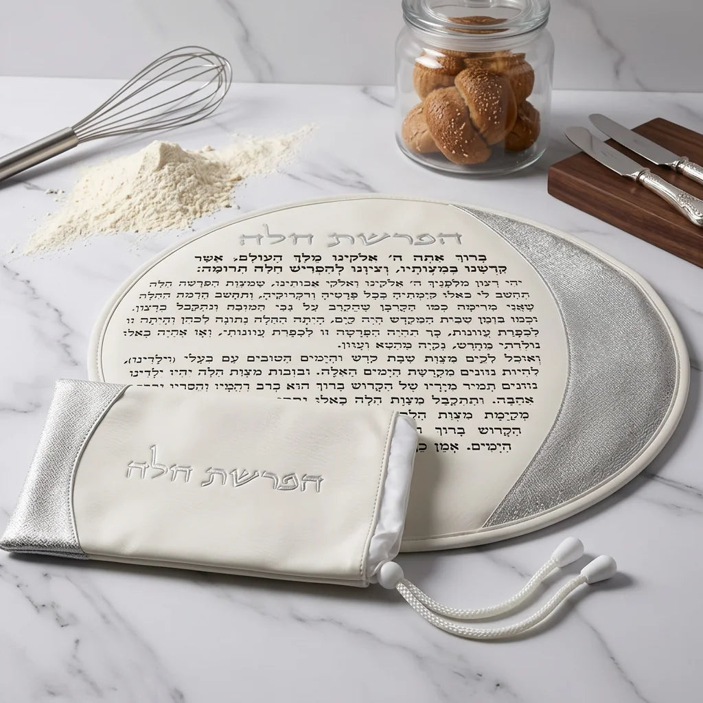 Leatherette "Hafrashat Challah" Blessings - White 40 cm - Silver