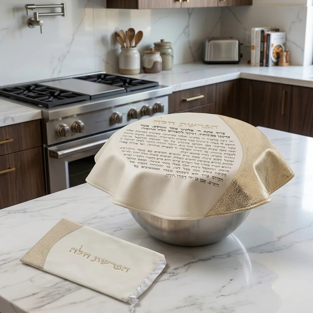 Leatherette "Hafrashat Challah" Blessings - White 40 cm - Gold