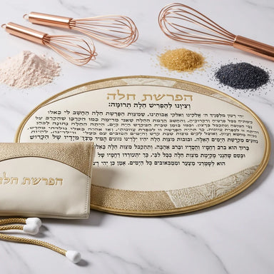 Leatherette "Hafrashat Challah" Blessings - White 40 cm - Gold