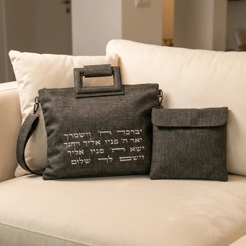 Leatherette Tallit - Tefillin Set 38*31 cm with Bold Embroidery