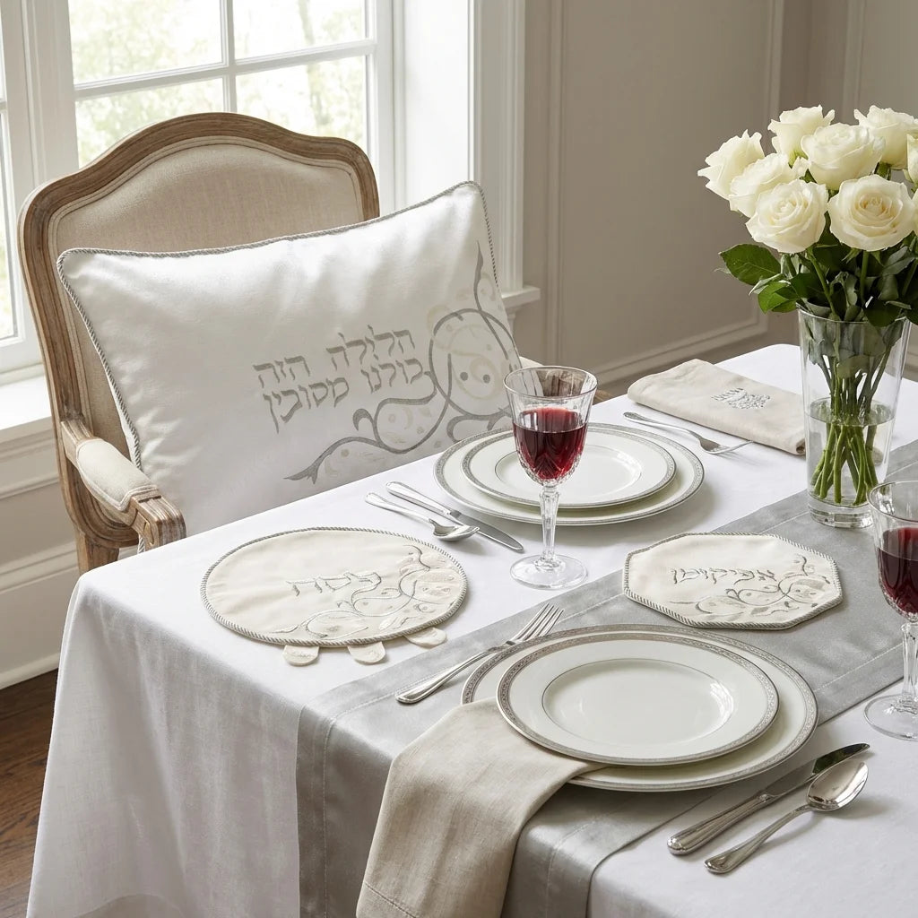 Brockett Passover 4 pcs Set: Matzah, Afikoman & Pillow Covers with Towel