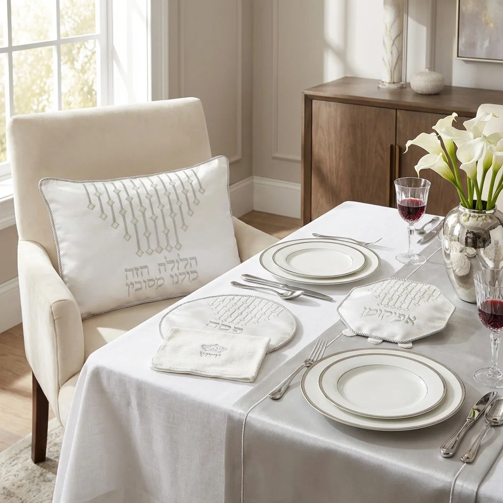Brockett Passover 4 pcs Set: Matzah, Afikoman & Pillow Covers with Towel